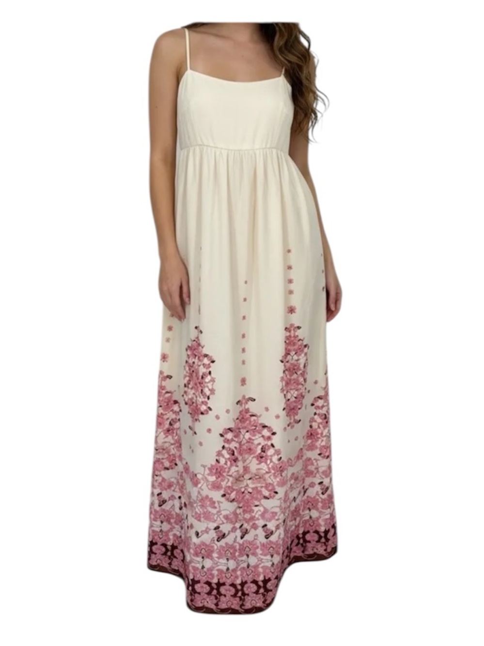 Reduced TODAY🎈Commense Ivory Maxi Dress with Pink Floral Border